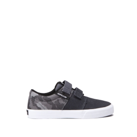 Dětské Nízké Boty Supra STACKS II VULC VELCRO Šedé Maskáčové/Bílé | CZ-86138